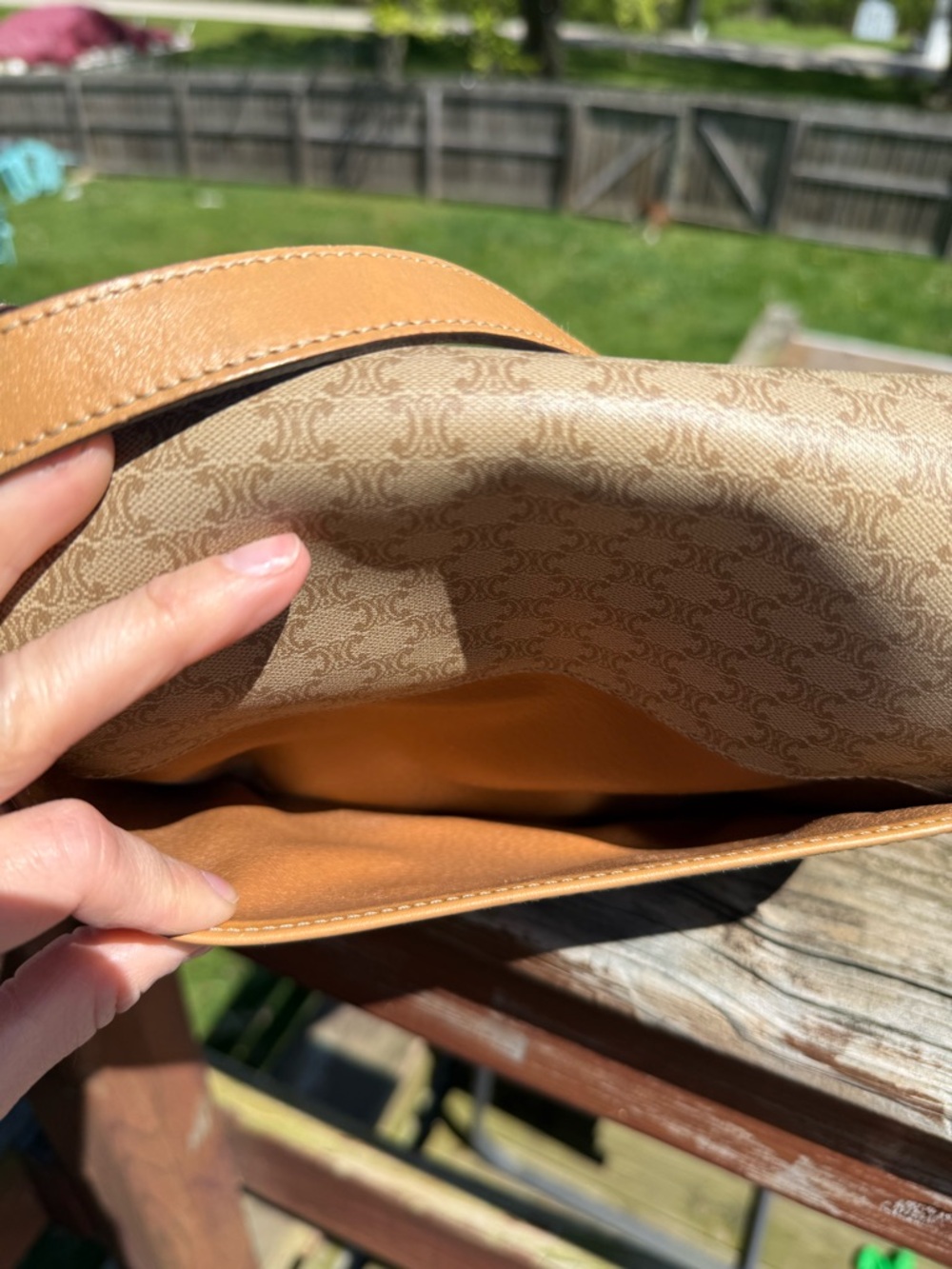 Celine Beige Monogram Crossbody with Tan Leather Trim - Picture 8 of 10
